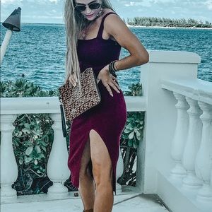 Burgundy metallic side slit square neck